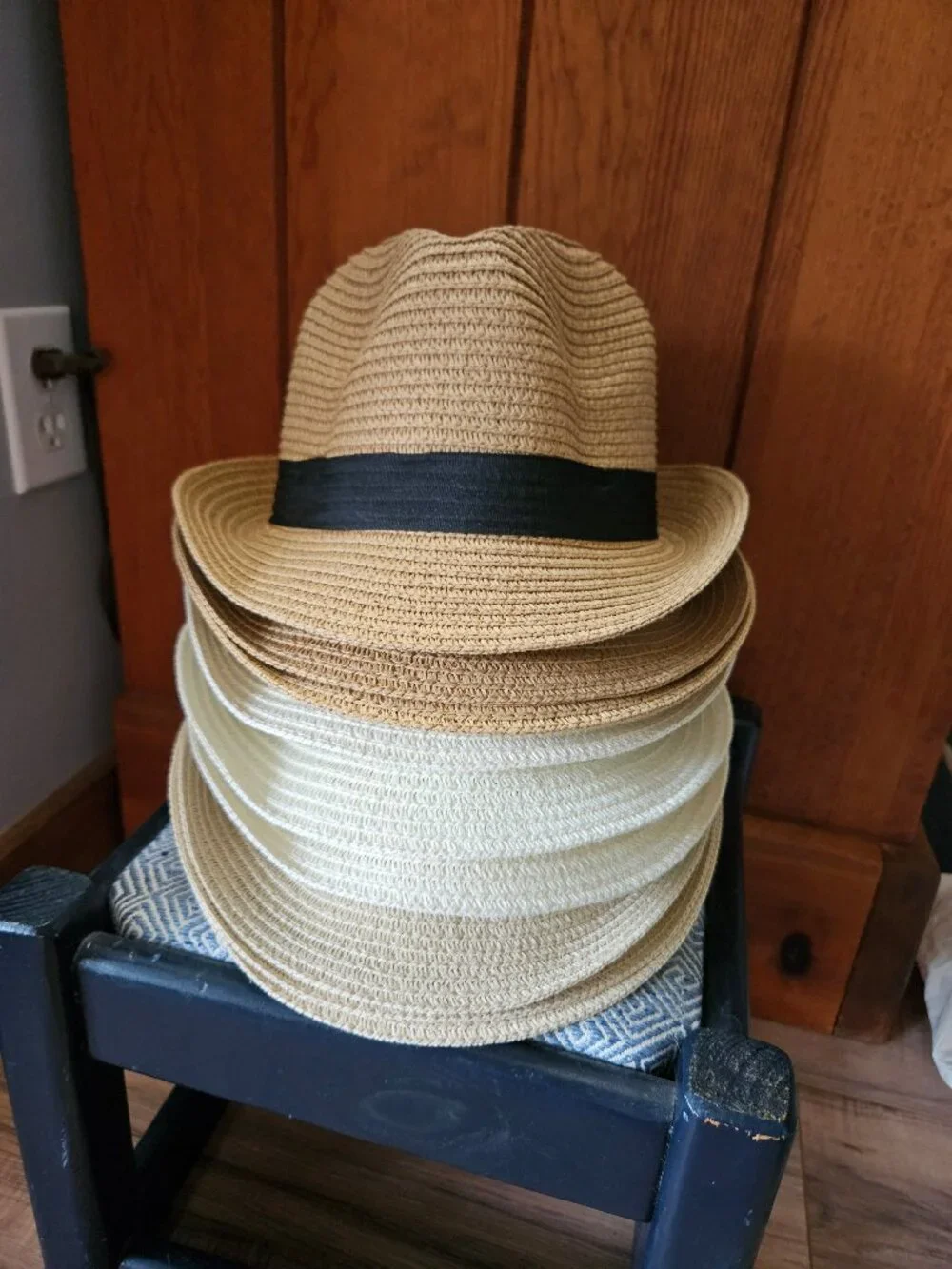 NWOT Lot of 9 Straw 'Panama' Fedoras, 3 of each Color, Adjustable